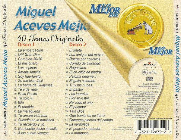 Miguel Aceves Mejía* : Miguel Aceves Mejía 40 Temas Originales (2xCD, Comp)