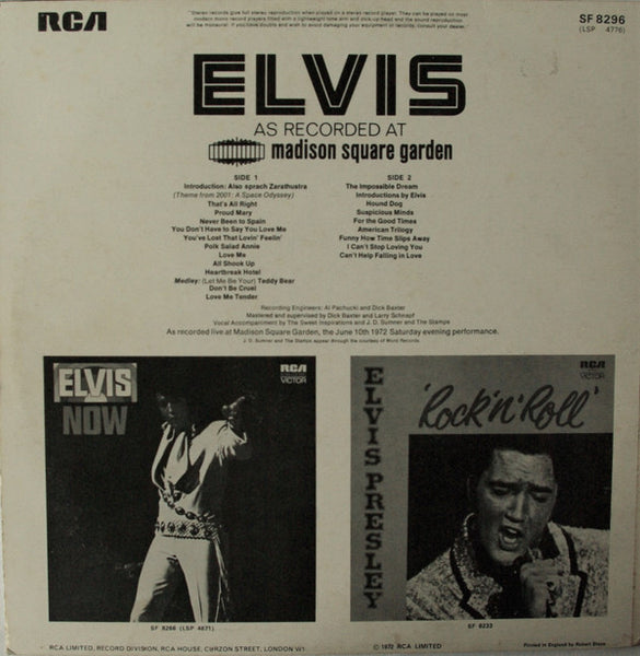 Elvis* : Elvis As Recorded At Madison Square Garden (LP, Album)