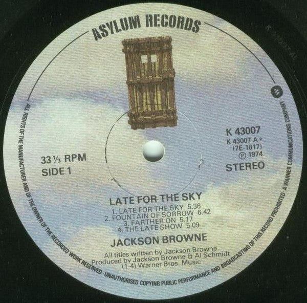 Jackson Browne : Late For The Sky (LP, Album, RE)