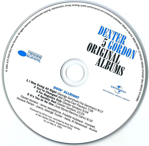 Dexter Gordon : 5 Original Albums (5xCD, Album, RE + Box, Comp)