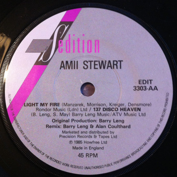 Amii Stewart : Knock On Wood / Light My Fire (New Remix) (7", Single)