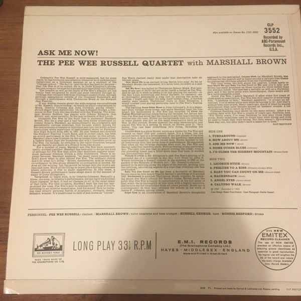 The Pee Wee Russell Quartet* with Marshall Brown : Ask Me Now! (LP, Album, Mono)