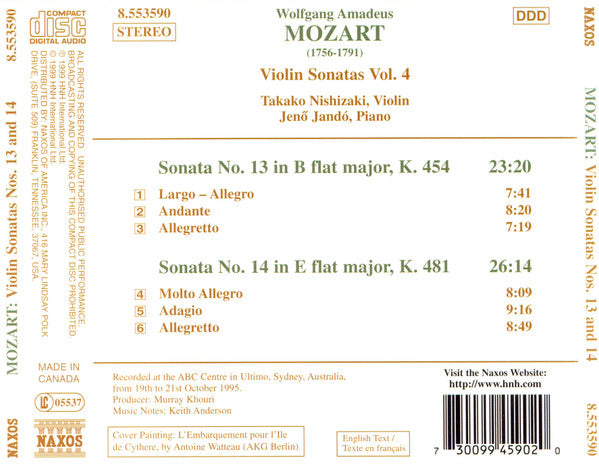 Mozart*, Takako Nishizaki, Jenö Jandó : Violin Sonatas Vol. 4 (CD, Album)