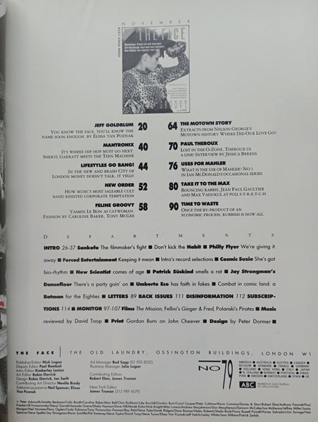 The Face magazine #79 November 1986 Mantronix, Jeff Goldblum, New Order, The Motown Story, Yasmin Le Bon