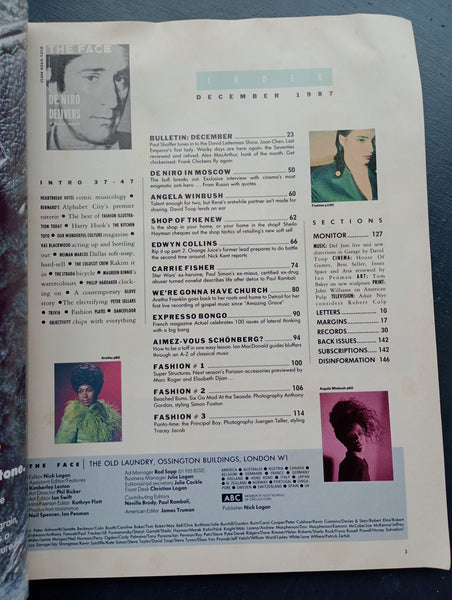 The Face Magazine No.92 December 1987 Robert De Niro, Carrie Fisher and Aretha Franklin