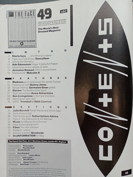 The Face magazine #49 May 1984 Madness, Quincy Jones, Germaine Greer, Ken Livingstone, Electro music