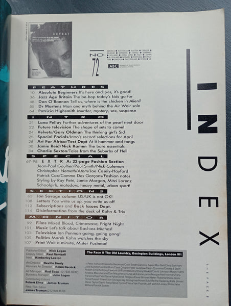 The Face magazine No. 72 April 1986 Absolute Beginners, Dr Martens, Nick Camen, Jean-Paul Gaultier, Gary Oldman