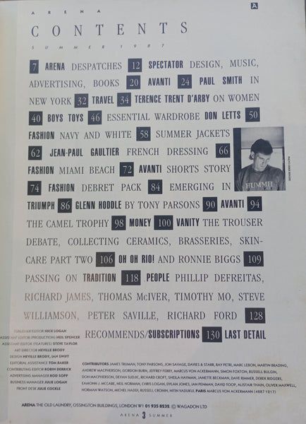 Arena Issue 4 Summer 1987 Paul Smith, Jean Paul Gaultier, Don Letts' wardrobe, Glen Hoddle, Terence Trent D'Arby