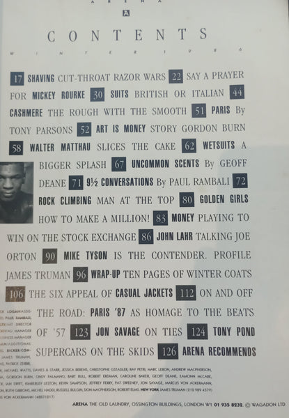 Arena Issue 1 Winter '86/'87 Mickey Rourke, Walter Matthau, Joe Orton, Mike Tyson