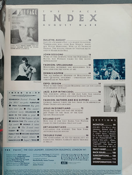 The Face magazine #88 August 1987 Dennis Hopper, Jazz - the second coming of the devil's music, Roland Gift