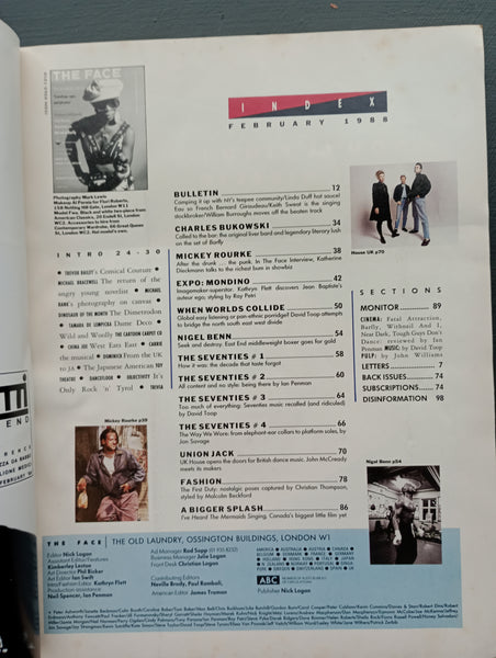 The Face magazine #94 February 1988 The Seventies: the decade that taste forgot, Mickey Rourke, Charles Bukowski on the set of Barfly, House UK