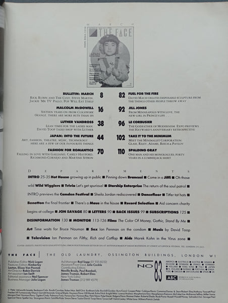 The Face magazine #83 March 1987 Luther Vandross, Malcolm McDowell, Japan - into the future