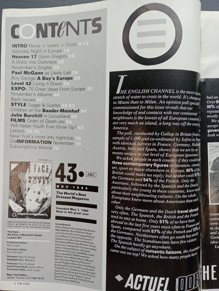 The Face magazine #43 November 1983 Boy George, Heaven 17, Madness, Level 42