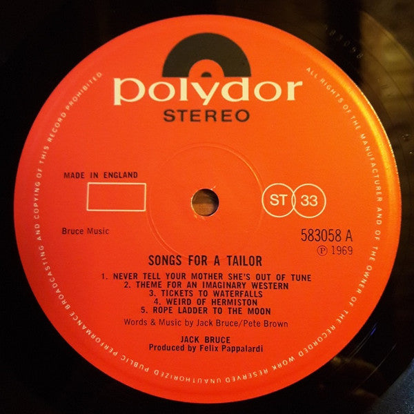 Jack Bruce : Songs For A Tailor (LP, Album, Lam)