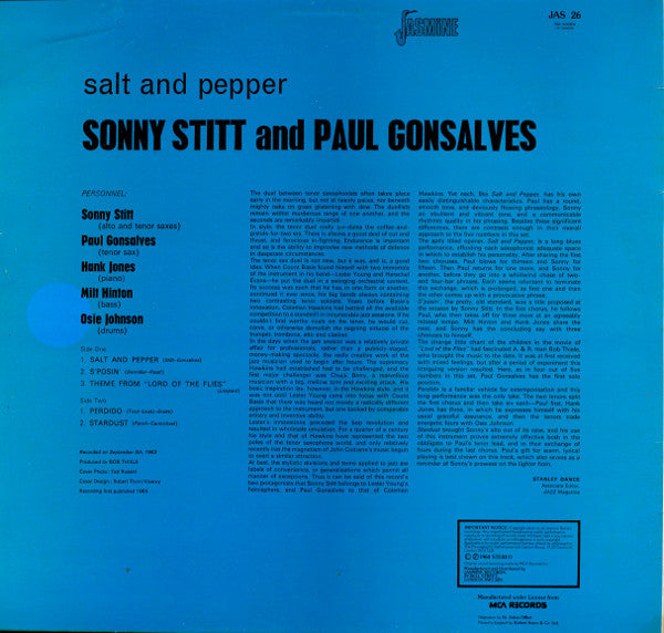 Sonny Stitt And Paul Gonsalves : Salt And Pepper (LP, Album, RE)