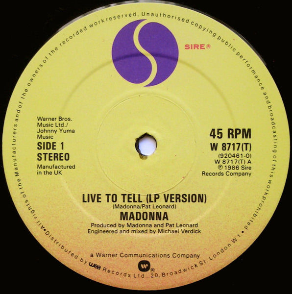 Madonna : Live To Tell (12", Single)