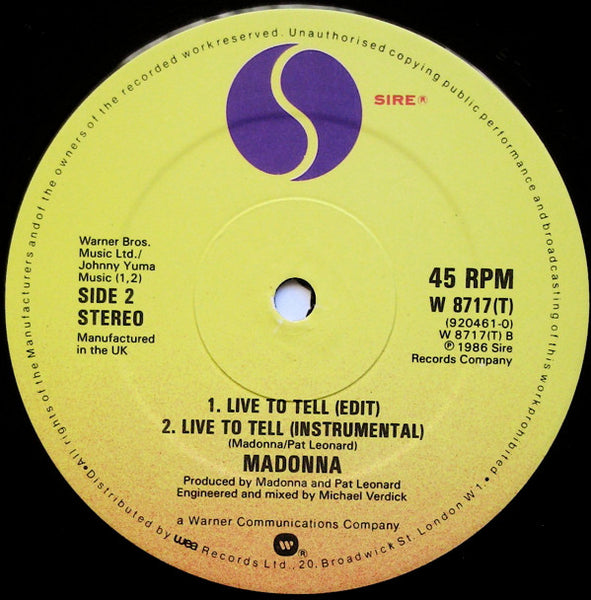 Madonna : Live To Tell (12", Single)