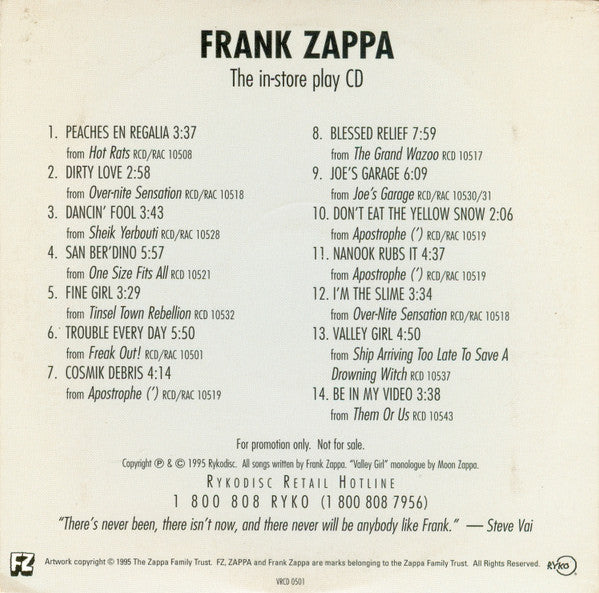 Frank Zappa : Clean American Version (CD, Comp, Promo)