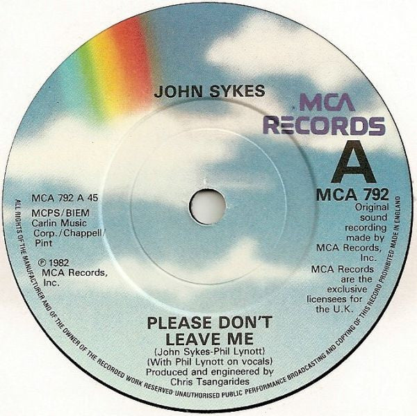JOHN SYKES-Please Don't Leave Me/'82 英MCA　7インチシングル　激レアUKジャケット付き　　盤洗浄済