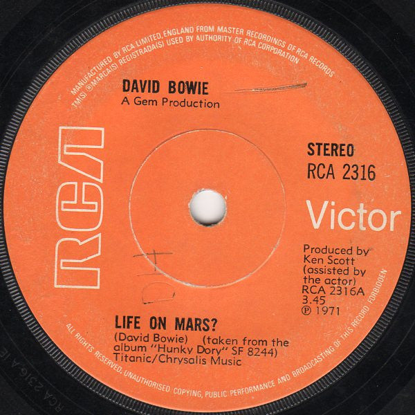 David Bowie : Life On Mars (7", Single, Sol)