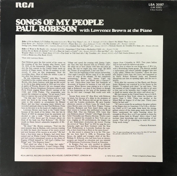 Paul Robeson : Songs Of My People (LP, Comp, Mono)