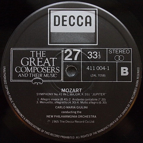Mozart* - New Philharmonia Orchestra, Carlo Maria Giulini : Symphony No. 40 In G Minor, K.550 And Symphony No. 41 In C, K.551 'Jupiter' (LP, Album, RE)